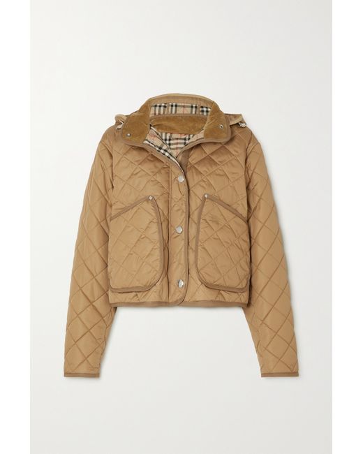 Burberry Hooded Corduroy-trimmed Quilted Shell Jacket Neutral