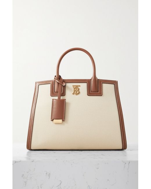 Burberry Leather-trimmed Canvas Tote Neutral