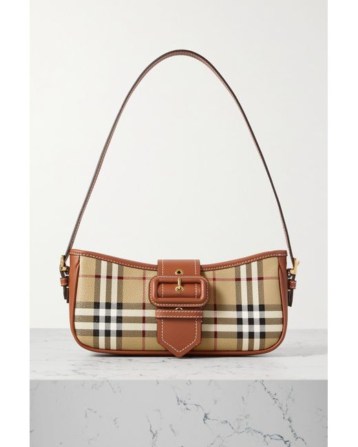 Burberry Leather-trimmed Checked Coated-canvas Shoulder Bag