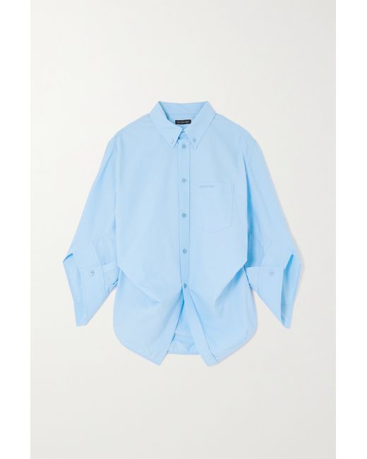 Balenciaga Swing Twisted Oversized Cotton Poplin Shirt Sky