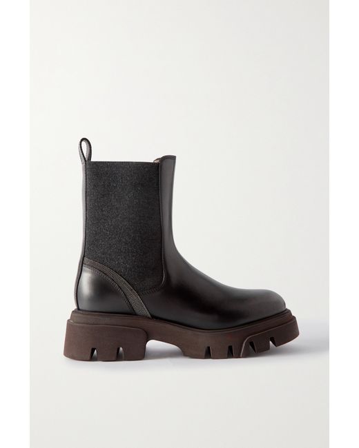 Brunello Cucinelli Bead-embellished Leather Chelsea Boots