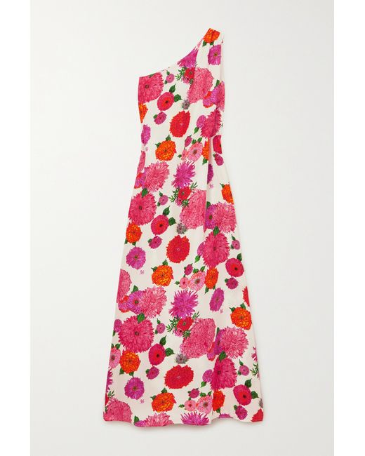 La Double J. Roy One-shoulder Floral-print Silk-twill Maxi Dress