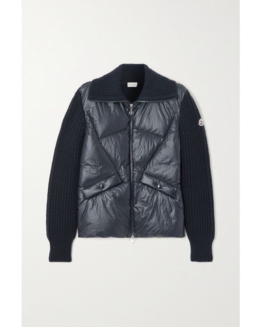 Moncler Ribbed Wool-blend And Quilted Shell Down Jacket Navy