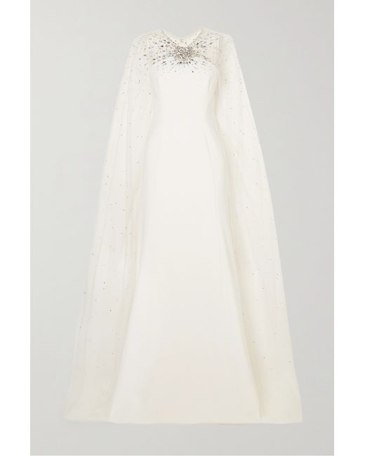 Jenny Packham Cape-effect Embellished Tulle And Crepe Gown