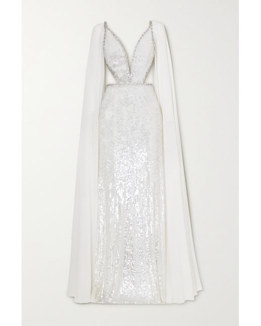 Jenny Packham Cape-effect Embellished Tulle And Chiffon Gown