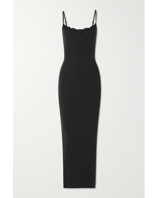 Skims Fits Everybody Lace-trimmed Stretch Maxi Dress Onyx