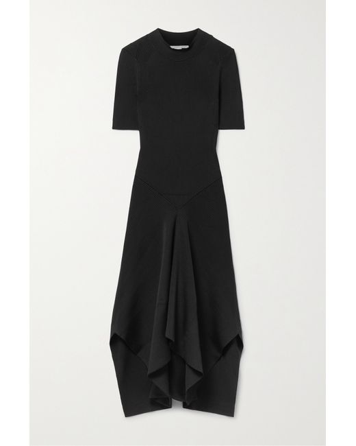 Stella McCartney Net Sustain Asymmetric Ribbed-knit Midi Dress