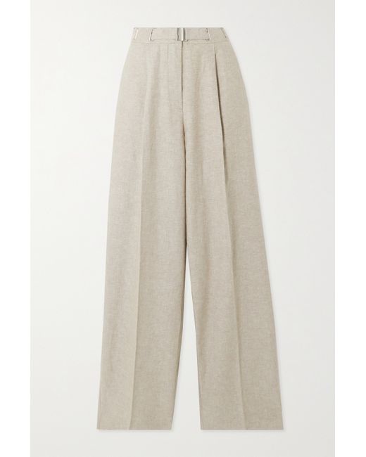 REMAIN Birger Christensen Solina Belted Pleated Linen And Cotton-blend Wide-leg Pants