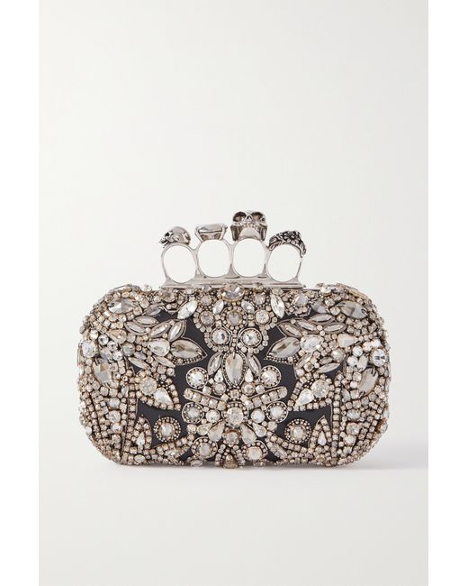 Alexander McQueen Four Ring Crystal-embellished Snake-effect Leather Clutch