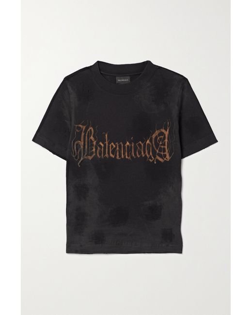 Balenciaga Cropped Distressed Printed Cotton-jersey T-shirt