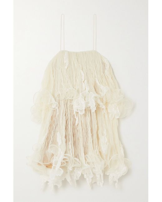Danielle Frankel Wendell Tiered Ruffled Lace And Tulle Mini Dress