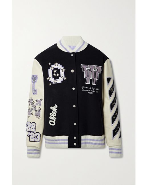 Off-White Appliquéd Embroidered Wool-blend And Leather Bomber Jacket