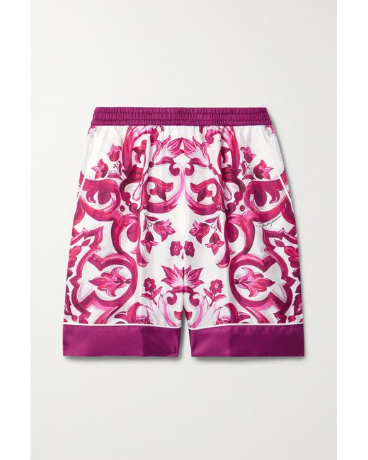 Dolce & Gabbana Printed Silk-satin Twill Shorts
