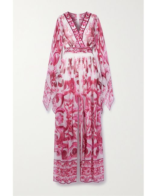 Dolce & Gabbana Majolica Belted Printed Silk-chiffon Jumpsuit