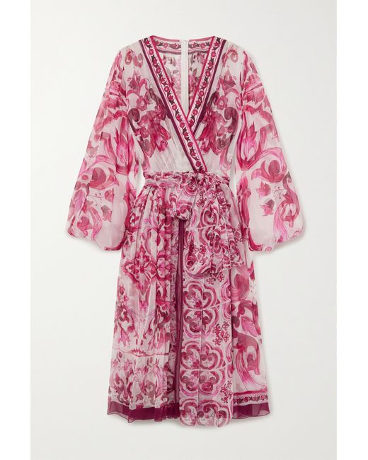Dolce & Gabbana Belted Wrap-effect Printed Silk-georgette Midi Dress