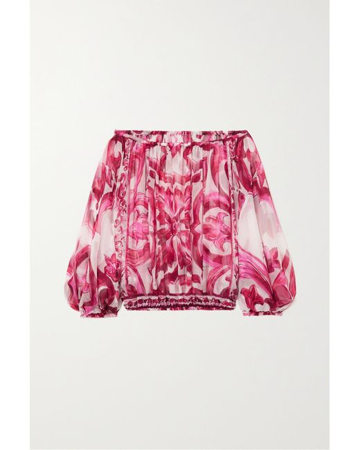 Dolce & Gabbana Off-the-shoulder Printed Silk-georgette Top