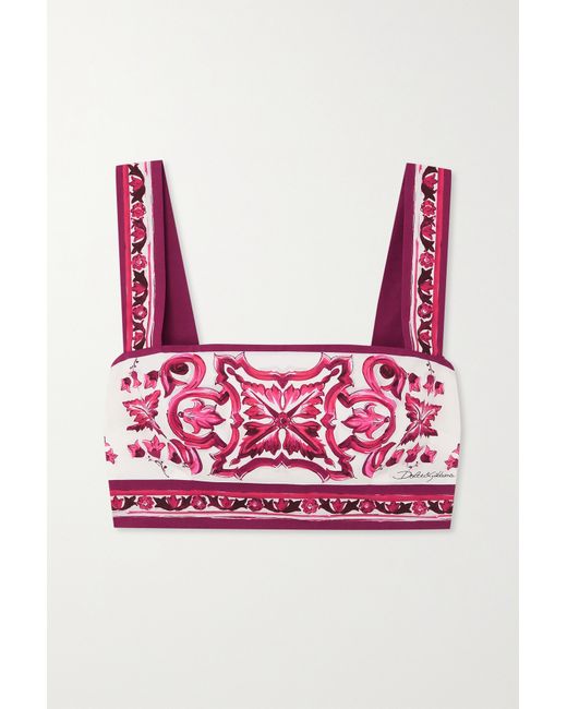 Dolce & Gabbana Cropped Printed Cotton-poplin Top