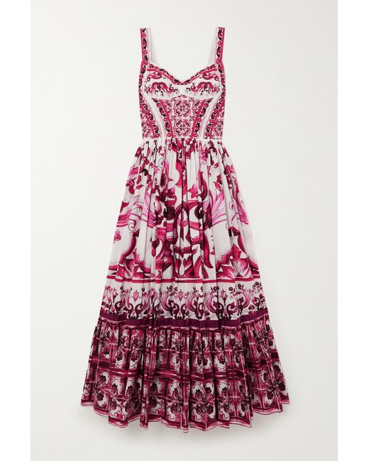 Dolce & Gabbana Pleated Printed Cotton-poplin Maxi Dress