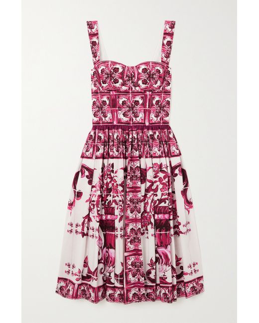 Dolce & Gabbana Pleated Printed Cotton-poplin Dress