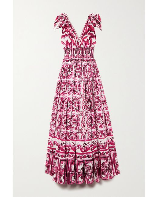 Dolce & Gabbana Pleated Printed Cotton-poplin Gown