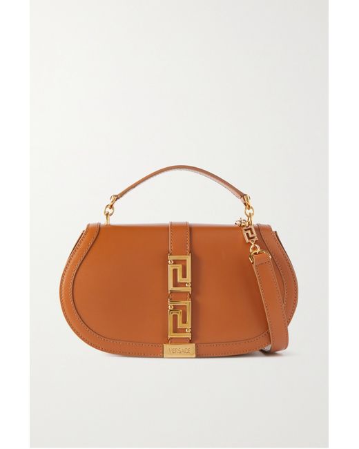 Versace Greca Goddess Embellished Leather Shoulder Bag Tan
