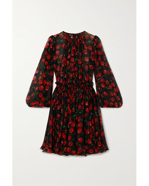 Dolce & Gabbana Printed Pleated Silk-chiffon Mini Dress