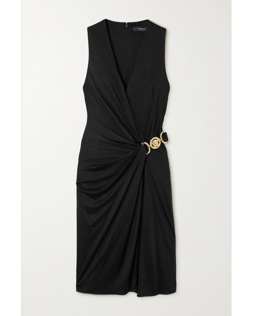 Versace Belted Wrap-effect Jersey Midi Dress