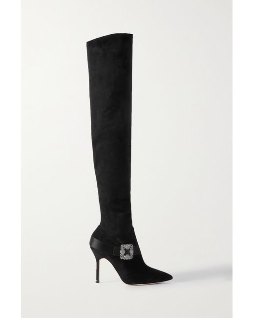 Manolo Blahnik Plinianuthi 105 Buckled Satin-trimmed Suede Over-the-knee Boots