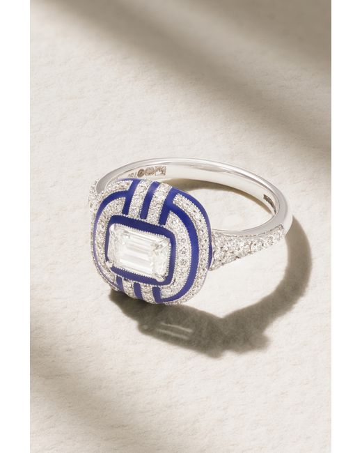 Kamyen Art Deco 18-karat White Enamel And Diamond Ring