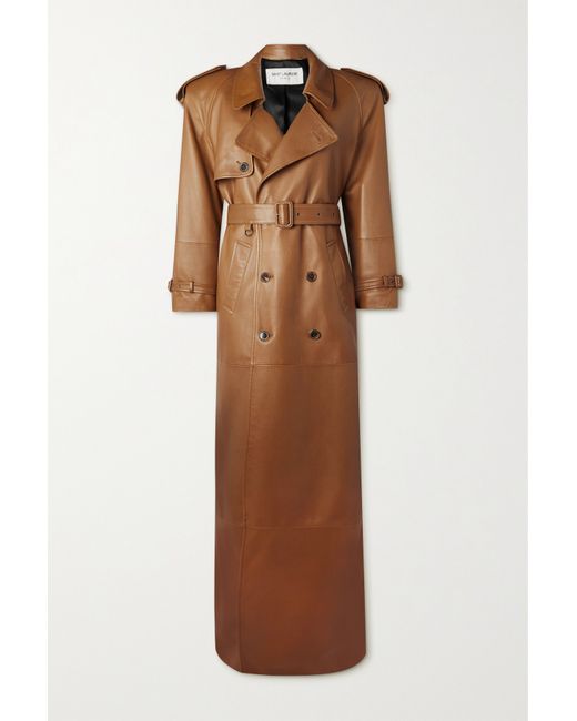 Saint Laurent Belted Leather Trench Coat Light