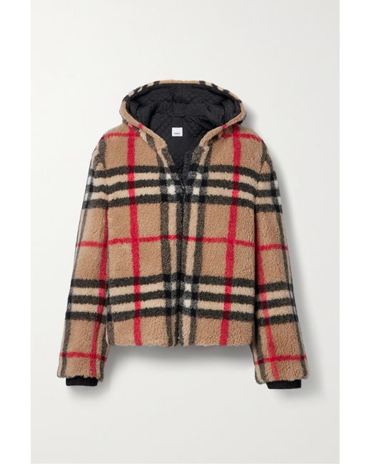 Burberry Hooded Checked Wool-blend Fleece Jacket Neutral