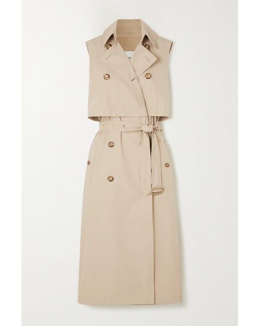 Burberry Belted Layered Double-breasted Cotton-blend Gabardine Midi Dress Neutral