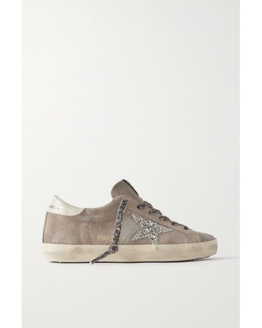 Golden Goose Super-star Leather-trimmed Distressed Glittered Suede Sneakers