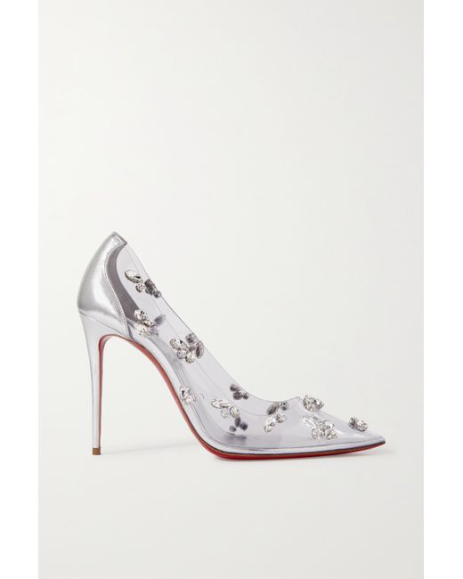 Christian Louboutin Degraqueen 100 Metallic Leather And Crystal-embellished Pvc Pumps