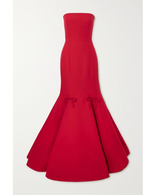 Valentino Garavani Embellished Pleated Strapless Wool And Silk-blend Gown