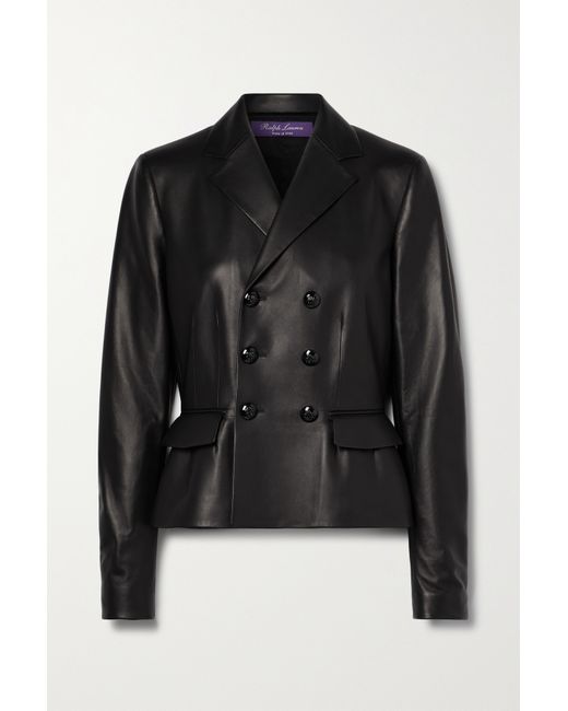 Ralph Lauren Collection Madelena Double-breasted Leather Peplum Jacket