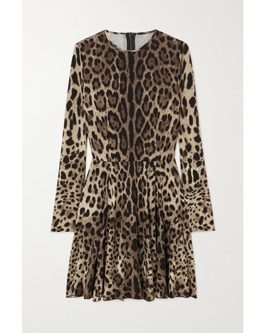 Dolce & Gabbana Leopard-print Stretch-satin Mini Dress Leopard print