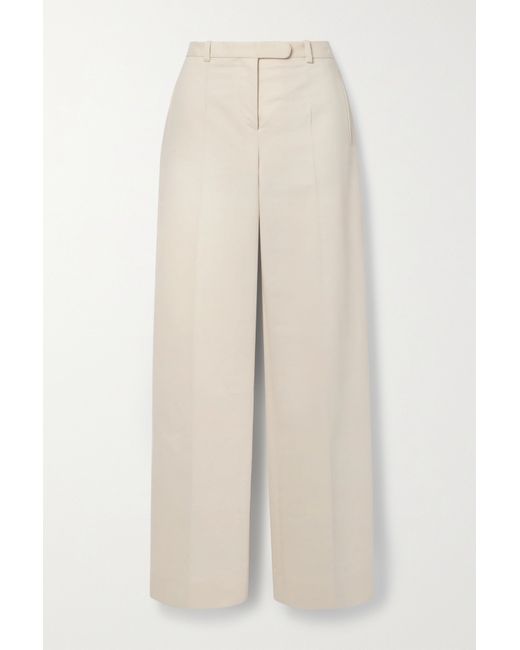 The Row Banew Pleated Cotton And Wool-blend Straight-leg Pants Neutral