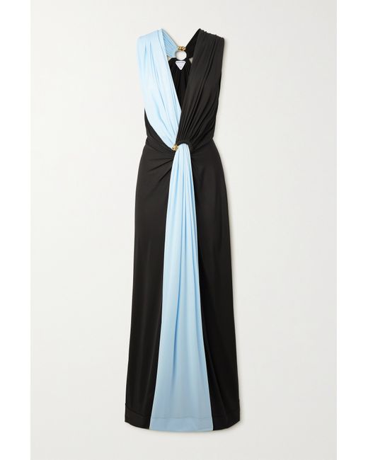 Bottega Veneta Embellished Twist-front Draped Two-tone Jersey Gown