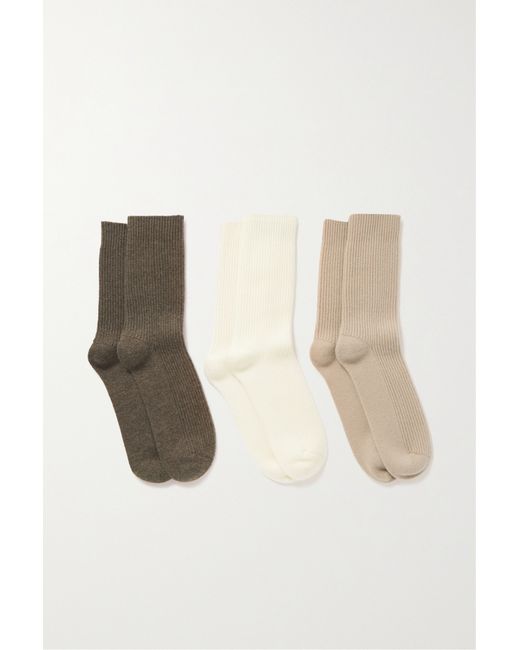 Arch4 Set Of Three Lucia Ribbed Cashmere Socks Neutral