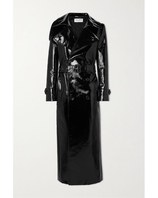 Saint Laurent Belted Double-breasted Coated-cotton Trench Coat