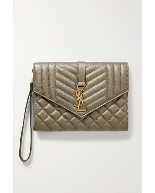 Saint Laurent Envelope Quilted Textured-leather Pouch
