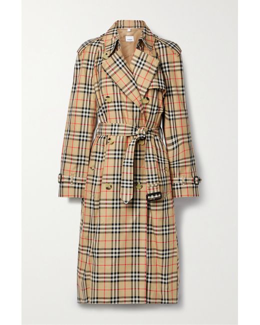 Burberry Harehope Double-breasted Checked Cotton-gabardine Trench Coat Neutral