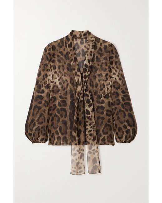 Dolce & Gabbana Tie-detailed Leopard-print Silk-chiffon Shirt Leopard print