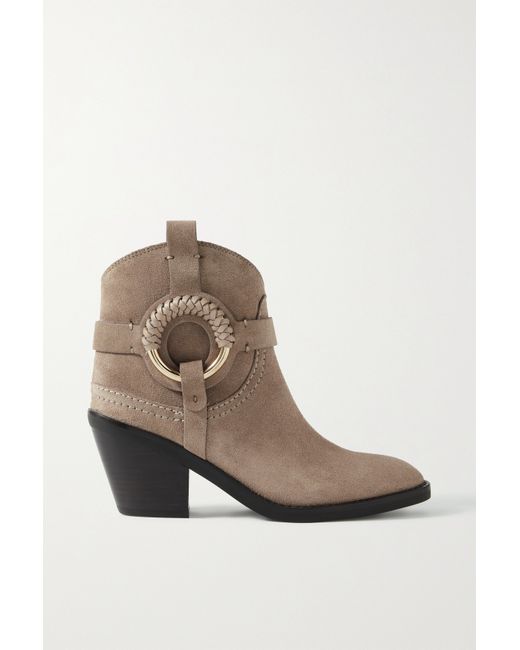 See by Chloé Hana Embellished Suede Ankle Boots Light