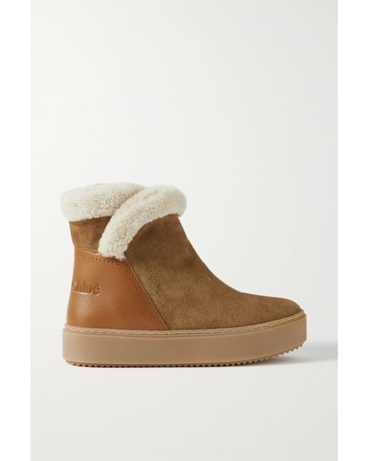 See by Chloé Juliet Shearling-lined Suede And Leather Ankle Boots Tan
