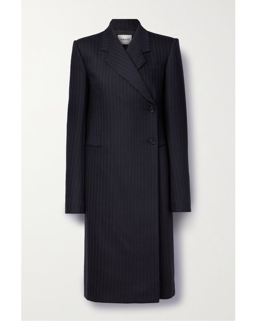 Khaite Kento Double-breasted Pinstriped Wool-blend Coat Navy