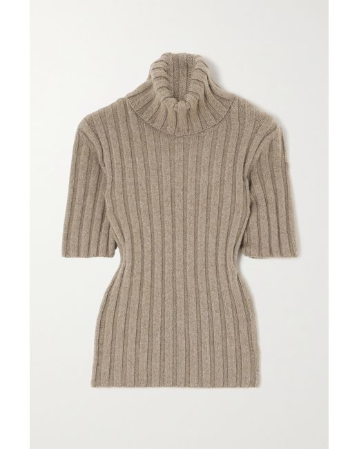 The Row Depinal Ribbed Cashmere And Mohair-blend Turtleneck Sweater Taupe