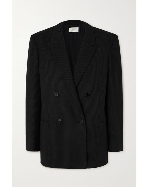 The Row Wilsonia Double-breasted Pinstriped Wool Blazer