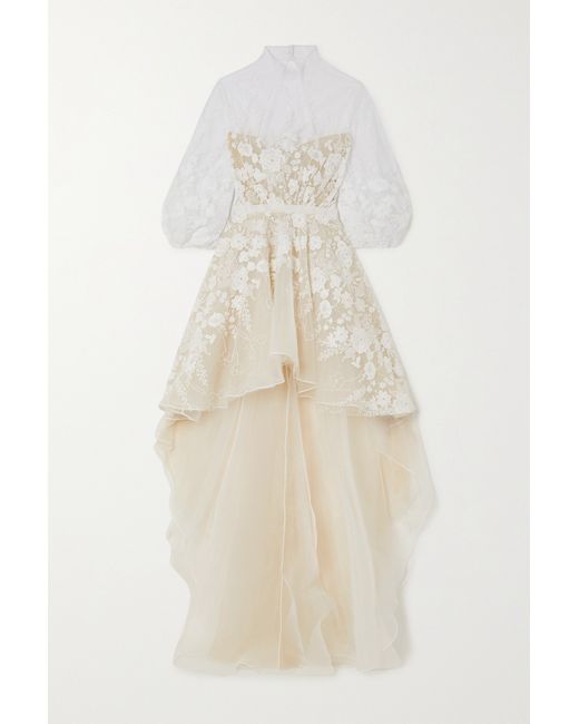 Rime Arodaky Shiloh Asymmetric Embroidered Tulle And Organza Dress